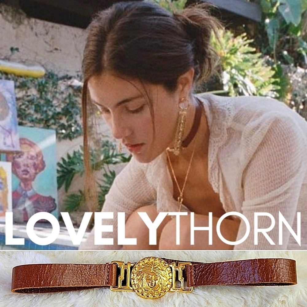 VANESSA MOONEY // ltd ed genuine brown leather collar choker gold medallion